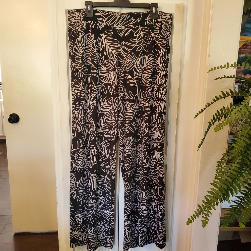 Lane Bryant Womens Pants Plus Size 14 16 Black White Wide Leg Knit Pull On Ankle